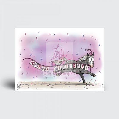 Pony Happy Birthday Card-Dapple Grey