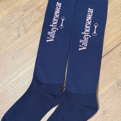 Valleyhorsewear Riding Socks-Navy with Pink Sparkle wording